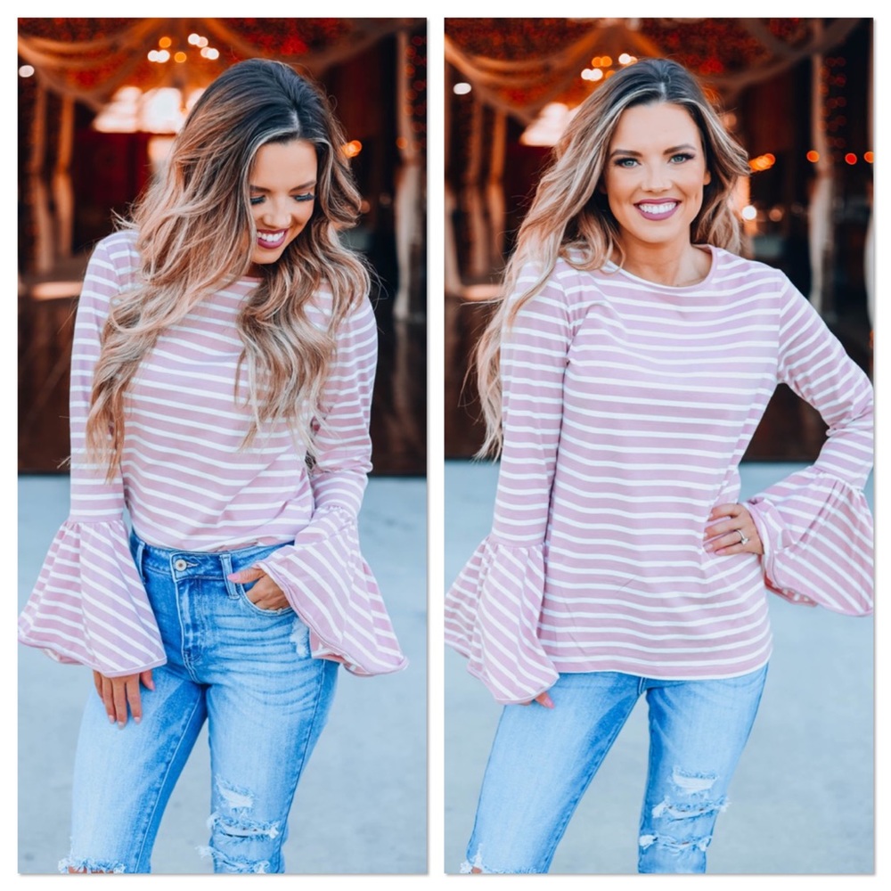 Pink Bell Sleeve Striped Top - Picture 2 of 6